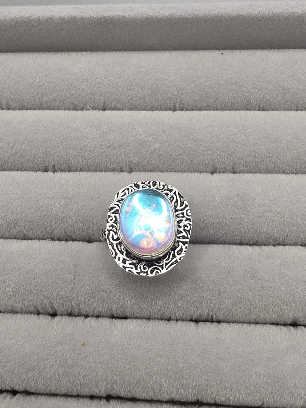 Iridescent Blue Opalite Statement Ring Size 6 - Women's Jewelry